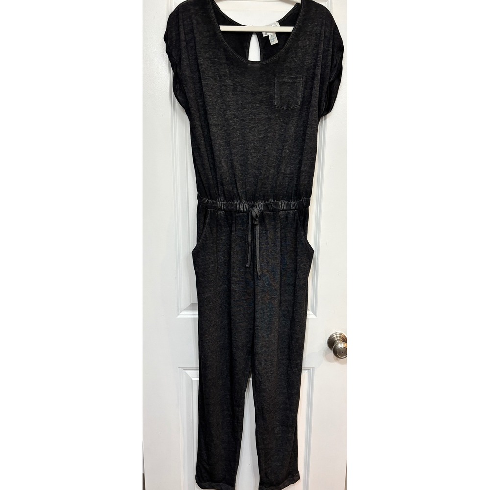 Womens Short Sleeve Keyhole Back Jumpsuit Charcoal Grey Large Just Be Comfy